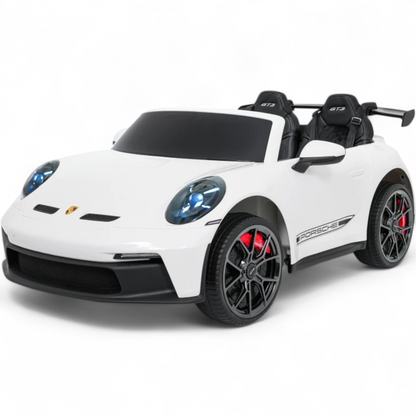 Carro Elétrico para Criança Porsche 911 GT3 24v STRONG XXL Branco c/ Rodas de Borracha e Assento em Pele E Veludo