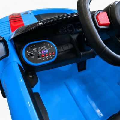 Carro Elétrico para Criança R8 Style 12v Azul c/ RODAS DE BORRACHA & ASSENTO EM PELE