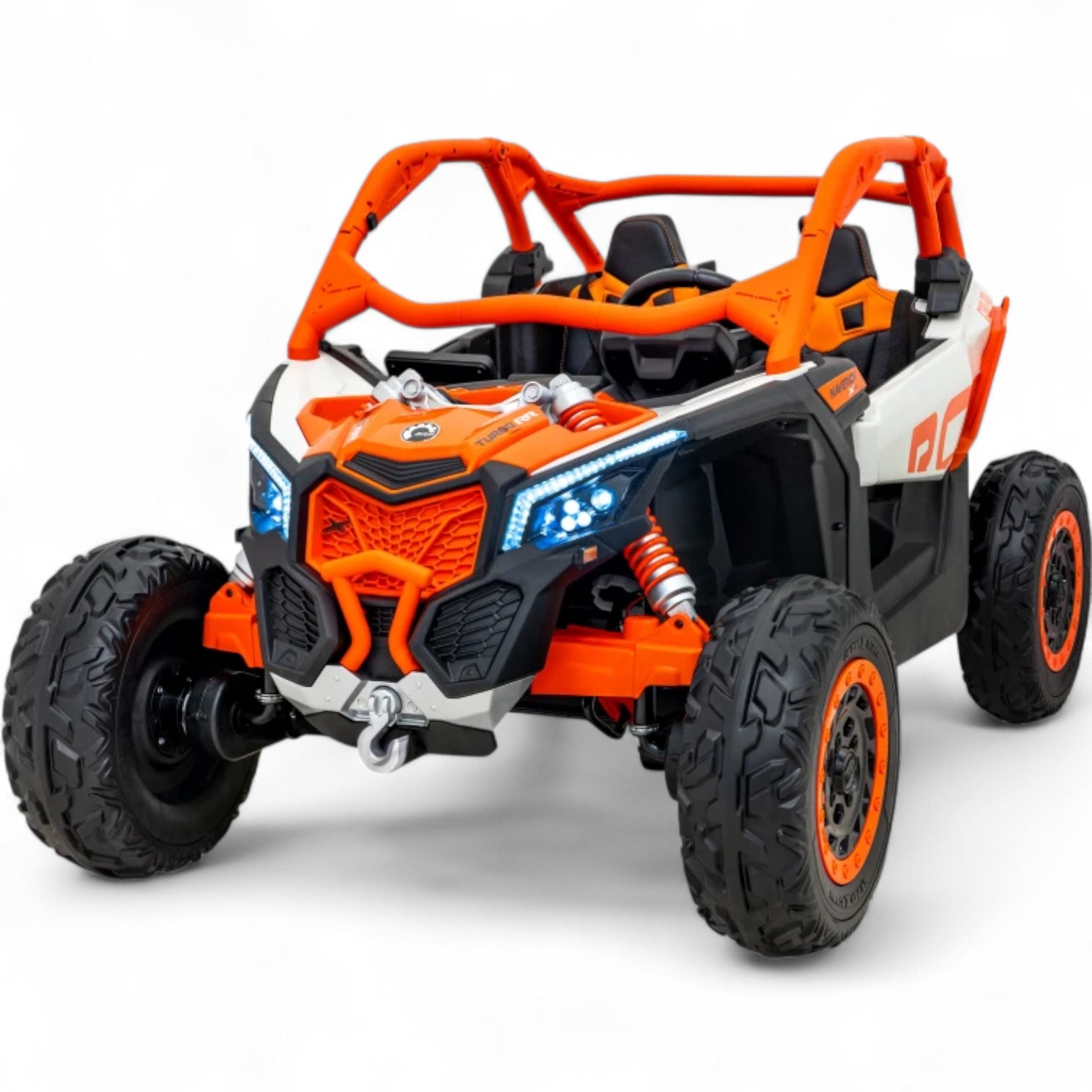 Carro Elétrico para Criança CAN-AM MAVERICK TURBO RR 4x4 24v Laranja c/ RODAS DE BORRACHA & ASSENTO EM PELE