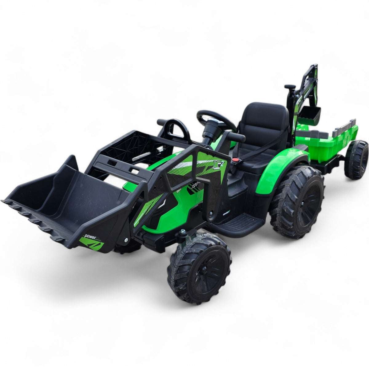 Trator com Atrelado e Escavadora 12V Verde – trator elétrico para criança (vista 3)