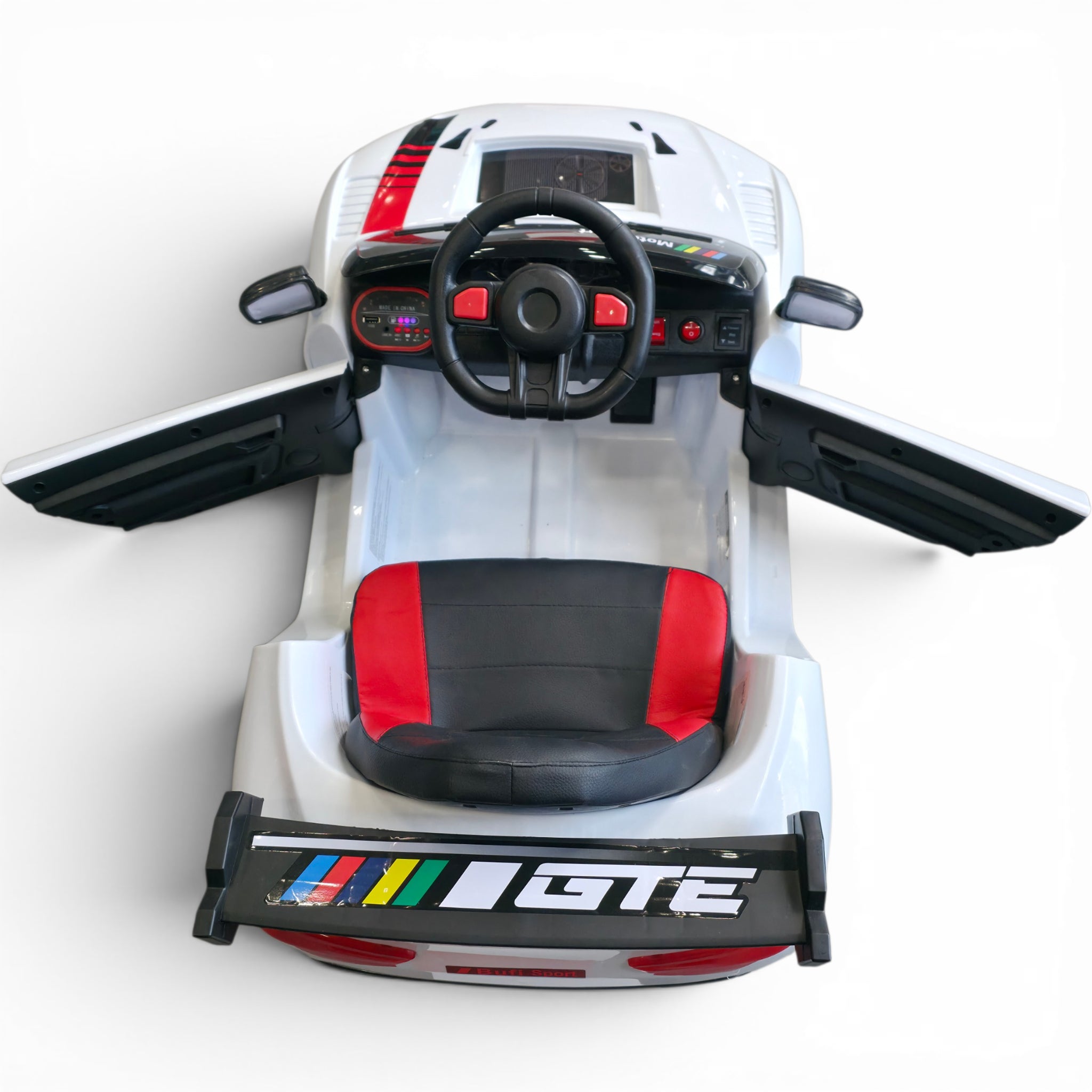 Carro Elétrico para Criança R8 Style 12v Branco c/ RODAS DE BORRACHA & ASSENTO EM PELE