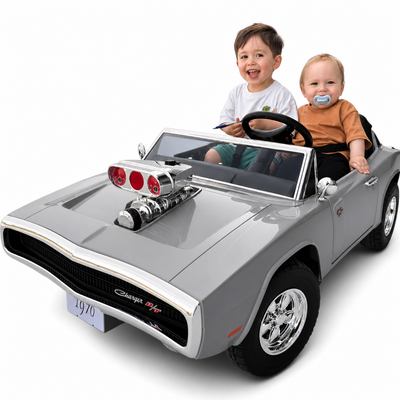 Carro Elétrico para Criança DODGE CHARGER 24v Cinza c/ RODAS DE BORRACHA & ASSENTO EM PELE