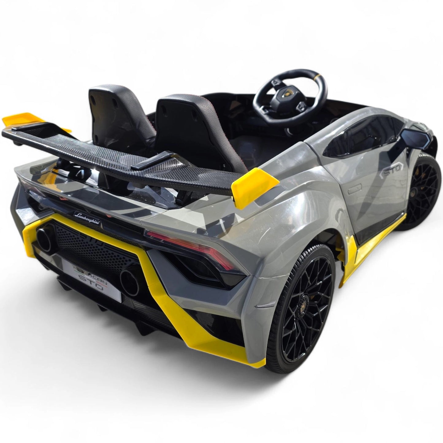 Carro Elétrico para Criança LAMBORGHINI STO 12v Cinza c/ RODAS DE BORRACHA & ASSENTO EM PELE