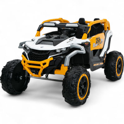 Carro Elétrico para Criança Buggy Speed Branco e Amarelo 12v c/ RODAS DE BORRACHA & ASSENTO EM PELE