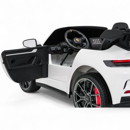 Carro Elétrico para Criança Porsche 911 GT3 24v STRONG XXL Branco c/ Rodas de Borracha e Assento em Pele E Veludo