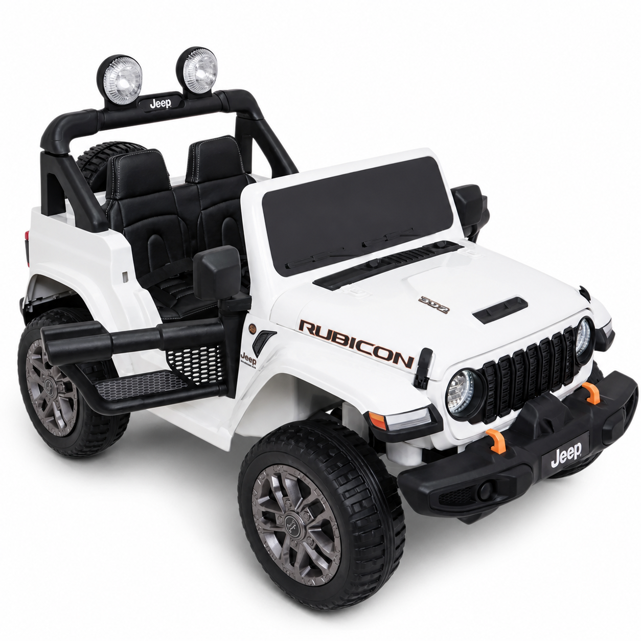 Carro Elétrico para Criança JEEP RUBICON 4x4 24v Branco c/ RODAS DE BORRACHA & ASSENTO EM PELE