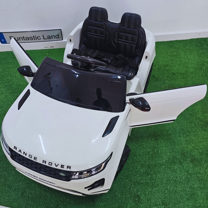 Carro Elétrico para Criança RANGE ROVER EVOQUE 12v Branco c/ RODAS DE BORRACHA & ASSENTO EM PELE