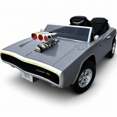 Carro Elétrico para Criança DODGE CHARGER 24v Cinza c/ RODAS DE BORRACHA & ASSENTO EM PELE