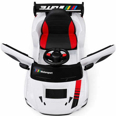Carro Elétrico para Criança R8 Style 12v Branco c/ RODAS DE BORRACHA & ASSENTO EM PELE