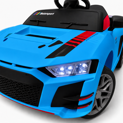 Carro Elétrico para Criança R8 Style 12v Azul c/ RODAS DE BORRACHA & ASSENTO EM PELE