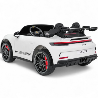 Carro Elétrico para Criança Porsche 911 GT3 24v STRONG XXL Branco c/ Rodas de Borracha e Assento em Pele E Veludo