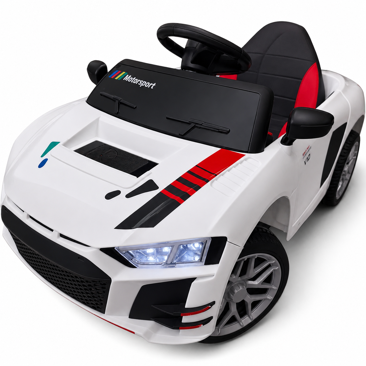 Carro Elétrico para Criança R8 Style 12v Branco c/ RODAS DE BORRACHA & ASSENTO EM PELE