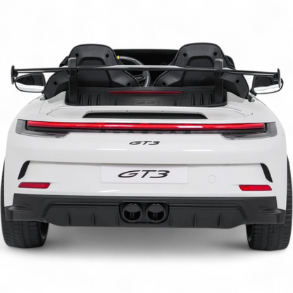 Carro Elétrico para Criança Porsche 911 GT3 24v STRONG XXL Branco c/ Rodas de Borracha e Assento em Pele E Veludo