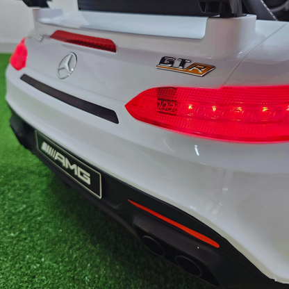 Carro Elétrico para Criança MERCEDES GTR MINI 12v BATERIA DE LITIO Branco c/ RODAS DE BORRACHA & ASSENTO EM PELE