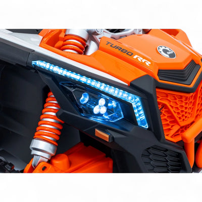 Carro Elétrico para Criança CAN-AM MAVERICK TURBO RR 4x4 24v Laranja c/ RODAS DE BORRACHA & ASSENTO EM PELE