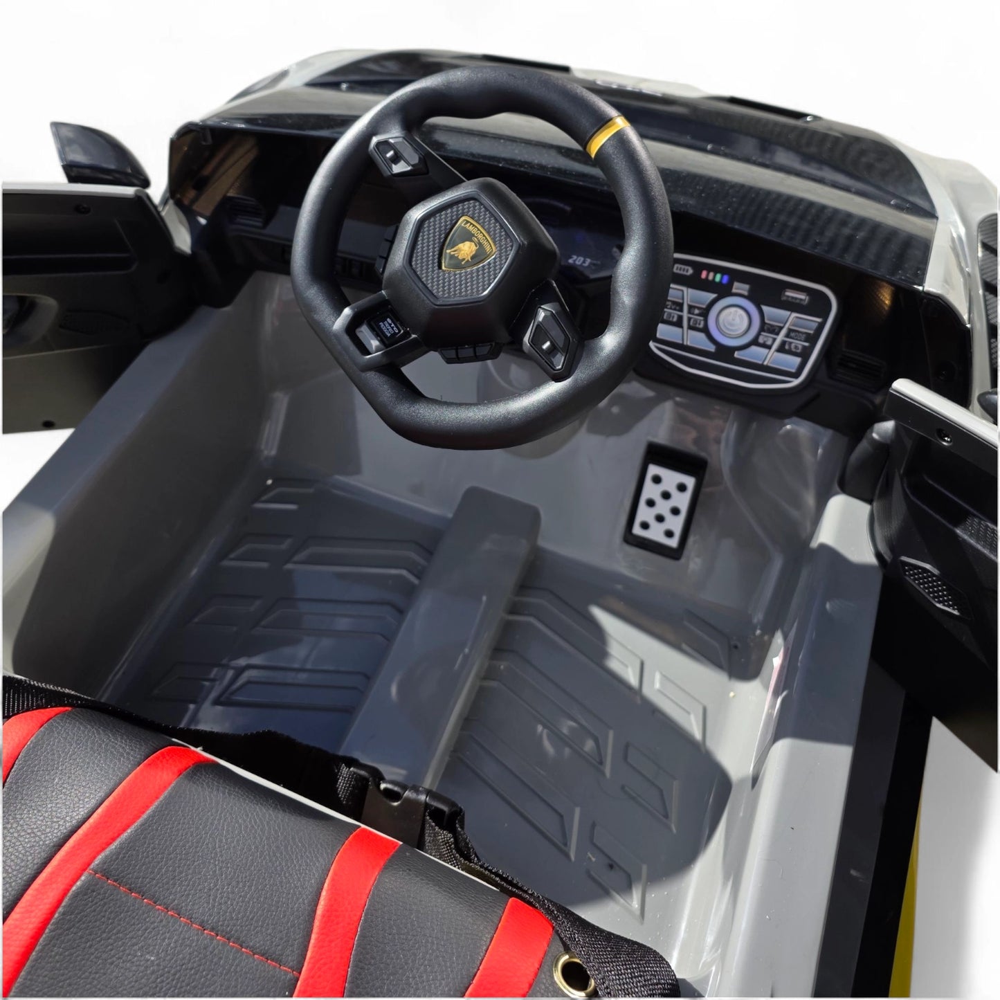 Carro Elétrico para Criança LAMBORGHINI STO 12v Cinza c/ RODAS DE BORRACHA & ASSENTO EM PELE