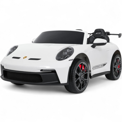 Carro Elétrico para Criança Porsche 911 GT3 24v STRONG XXL Branco c/ Rodas de Borracha e Assento em Pele E Veludo