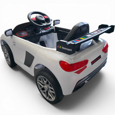 Carro Elétrico para Criança R8 Style 12v Branco c/ RODAS DE BORRACHA & ASSENTO EM PELE