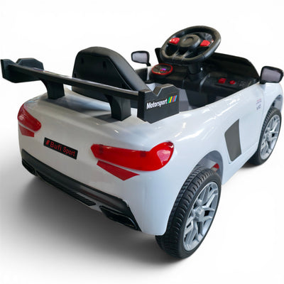Carro Elétrico para Criança R8 Style 12v Branco c/ RODAS DE BORRACHA & ASSENTO EM PELE