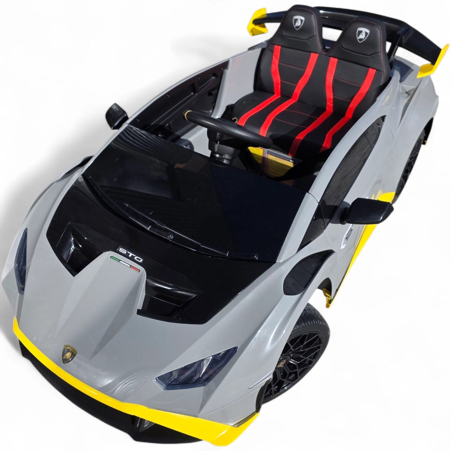 Carro Elétrico para Criança LAMBORGHINI STO 12v Cinza c/ RODAS DE BORRACHA & ASSENTO EM PELE