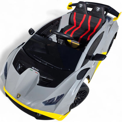Carro Elétrico para Criança LAMBORGHINI STO 12v Cinza c/ RODAS DE BORRACHA & ASSENTO EM PELE