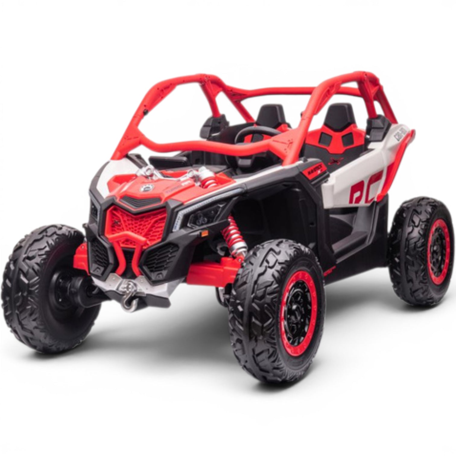 Carro Elétrico para Criança CAN-AM MAVERICK TURBO RR 4x4 24v Vermelho c/ RODAS DE BORRACHA & ASSENTO EM PELE