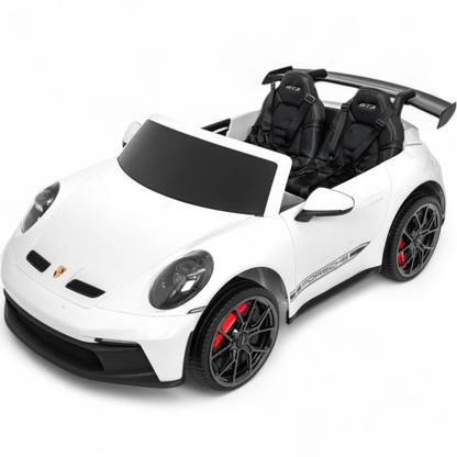 Carro Elétrico para Criança Porsche 911 GT3 24v STRONG XXL Branco c/ Rodas de Borracha e Assento em Pele E Veludo