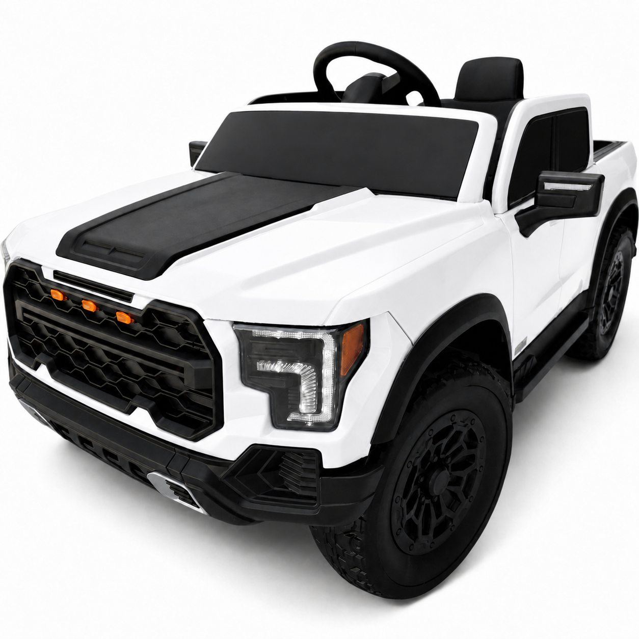 Carro Elétrico para Criança Range Raptor Style 12v Branco c/ RODAS DE BORRACHA & ASSENTO EM PELE