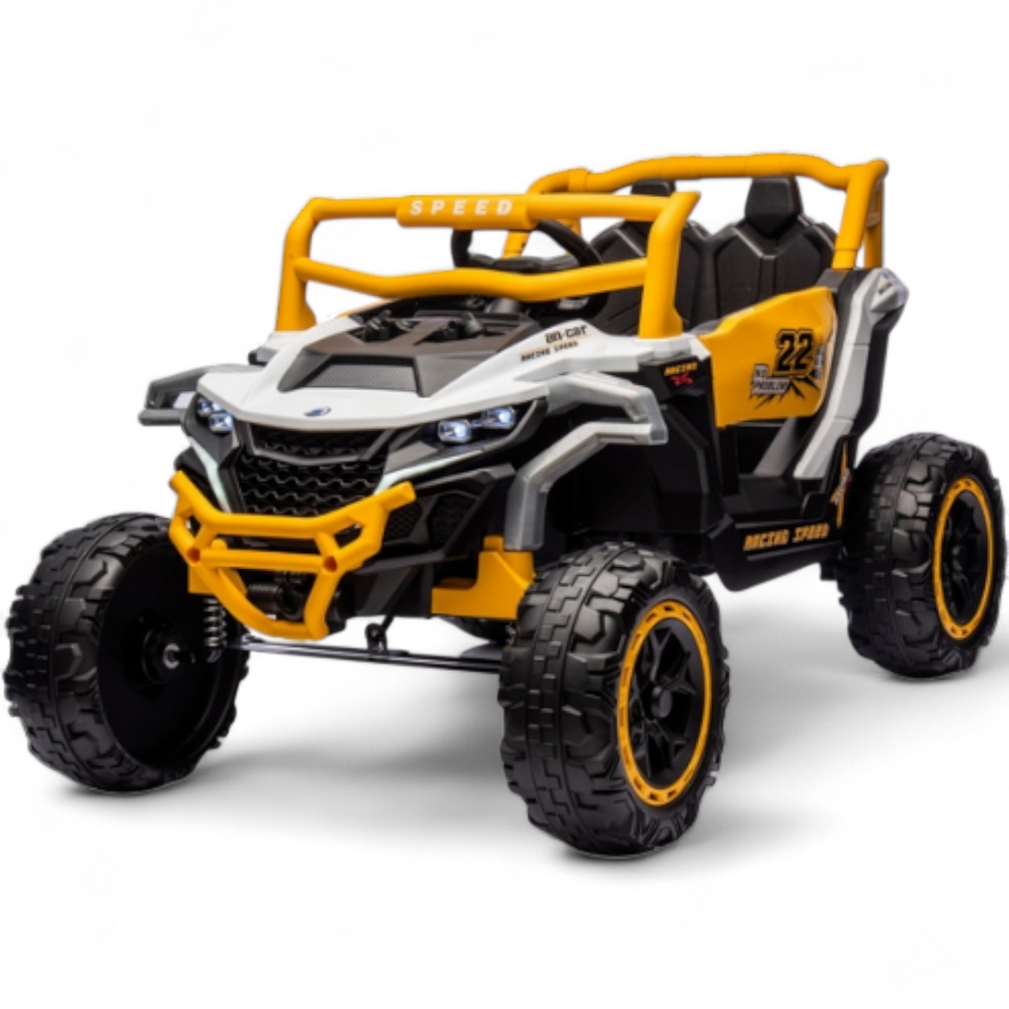 Carro Elétrico para Criança Buggy Speed Amarelo 4x4 12v c/ RODAS DE BORRACHA & ASSENTO EM PELE