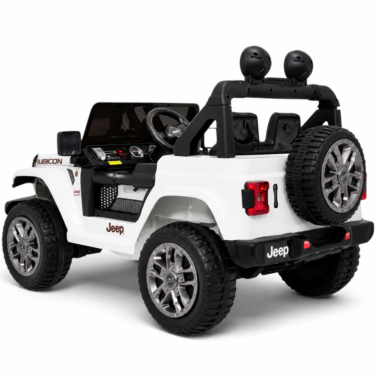 Carro Elétrico para Criança JEEP RUBICON 4x4 24v Branco c/ RODAS DE BORRACHA & ASSENTO EM PELE