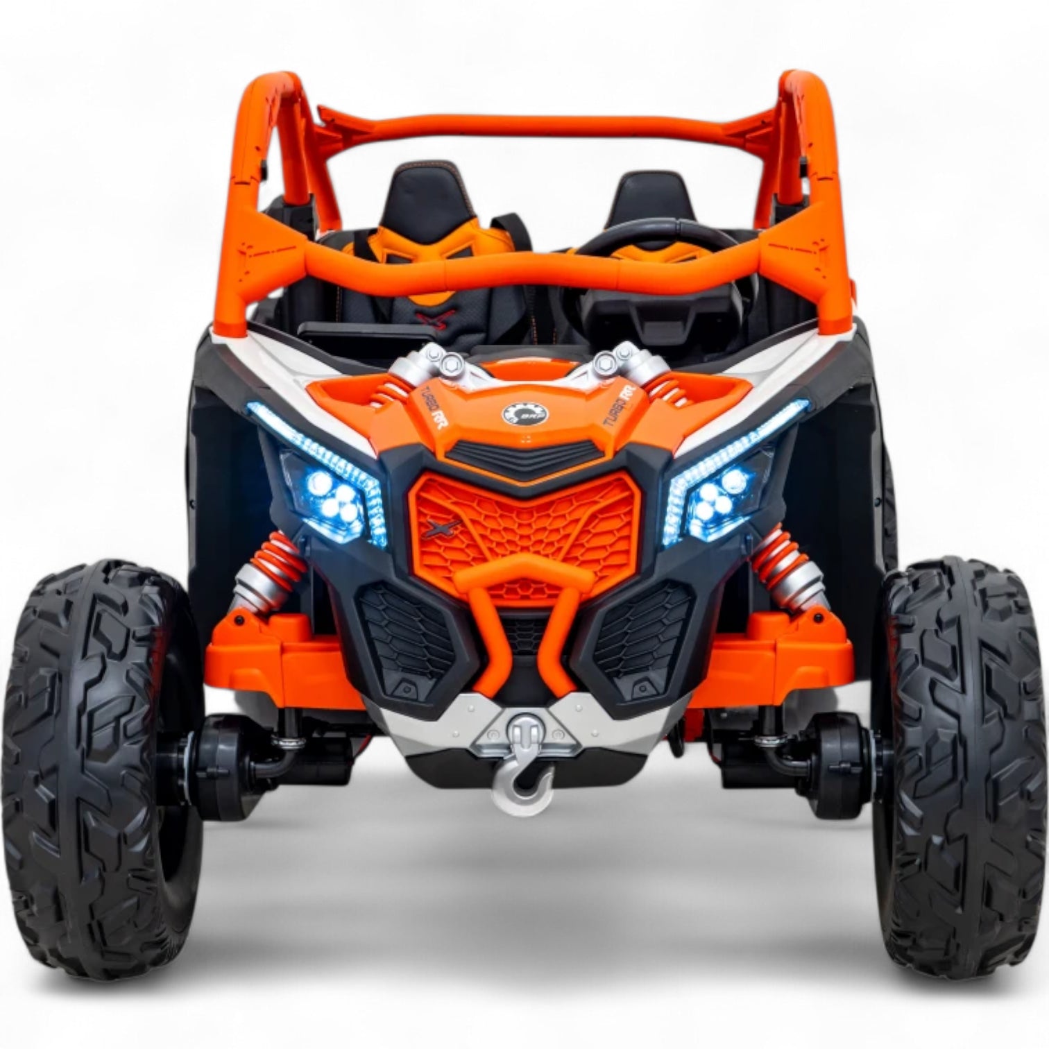 Carro Elétrico para Criança CAN-AM MAVERICK TURBO RR 4x4 24v Laranja c/ RODAS DE BORRACHA & ASSENTO EM PELE