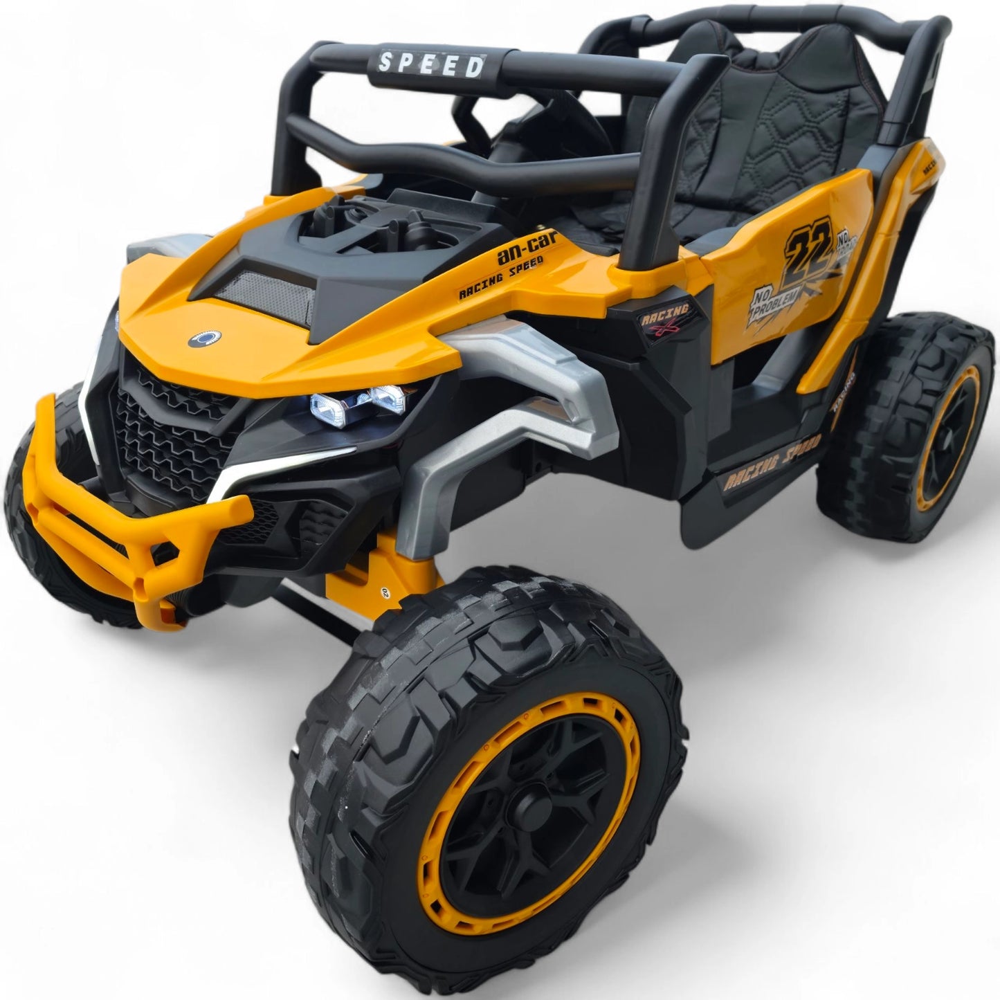 Carro Elétrico para Criança Buggy Speed Amarelo 4x4 12v c/ RODAS DE BORRACHA & ASSENTO EM PELE