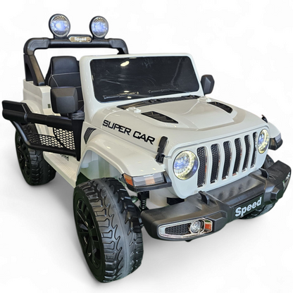 Carro Elétrico para Criança SPEED WRANGLER 4x4 Branco 12v c/ RODAS DE BORRACHA & ASSENTO EM PELE