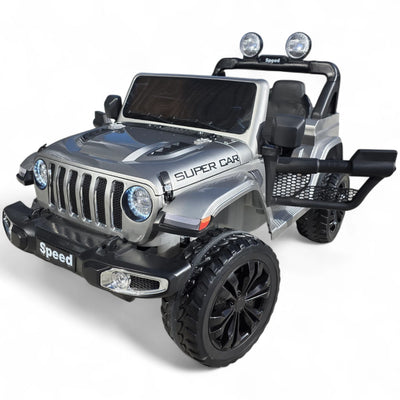 Carro Elétrico para Criança SPEED WRANGLER 4x4 Cinza Metalizado 12v c/ RODAS DE BORRACHA & ASSENTO EM PELE