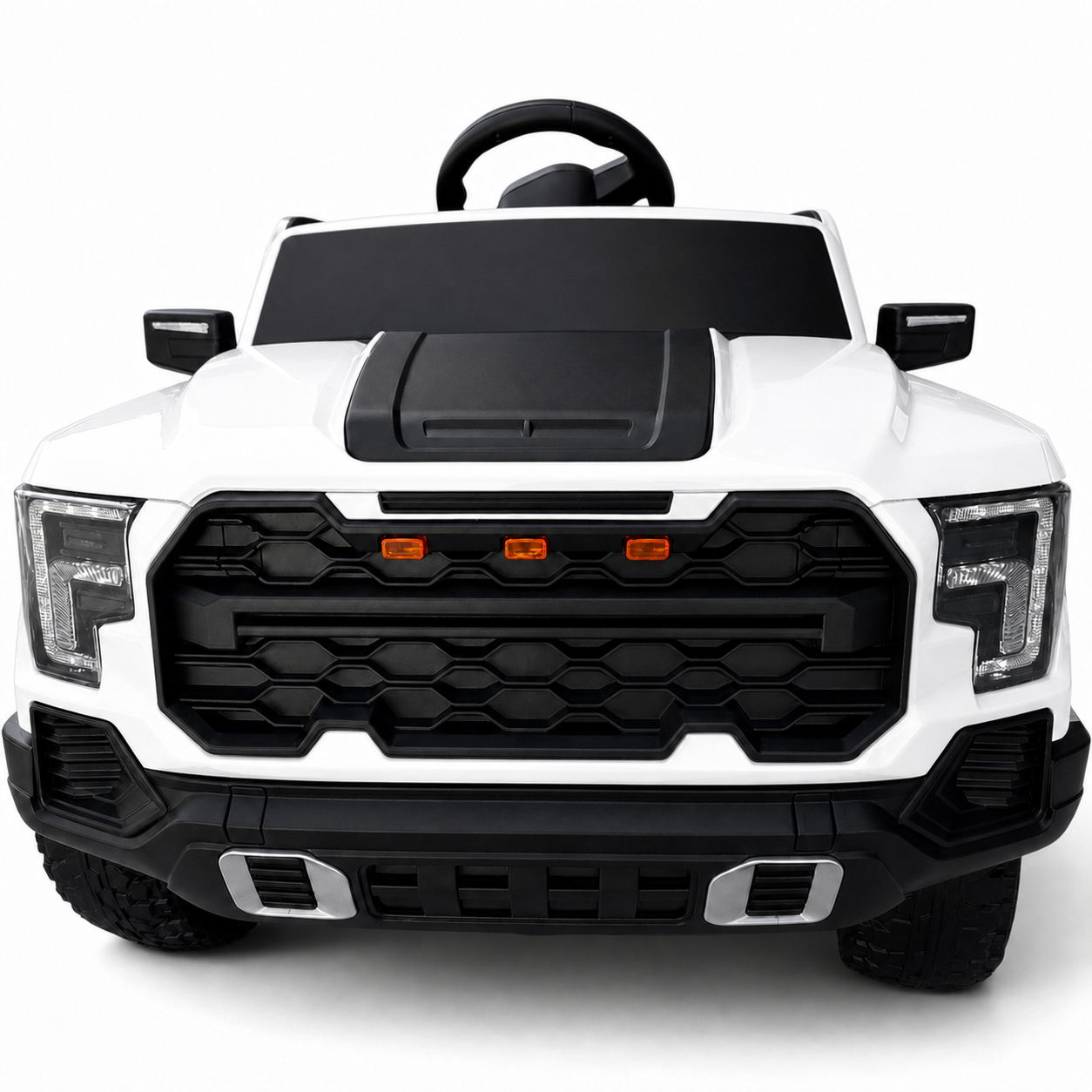 Carro Elétrico para Criança Range Raptor Style 12v Branco c/ RODAS DE BORRACHA & ASSENTO EM PELE