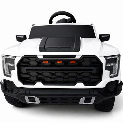 Carro Elétrico para Criança Range Raptor Style 12v Branco c/ RODAS DE BORRACHA & ASSENTO EM PELE