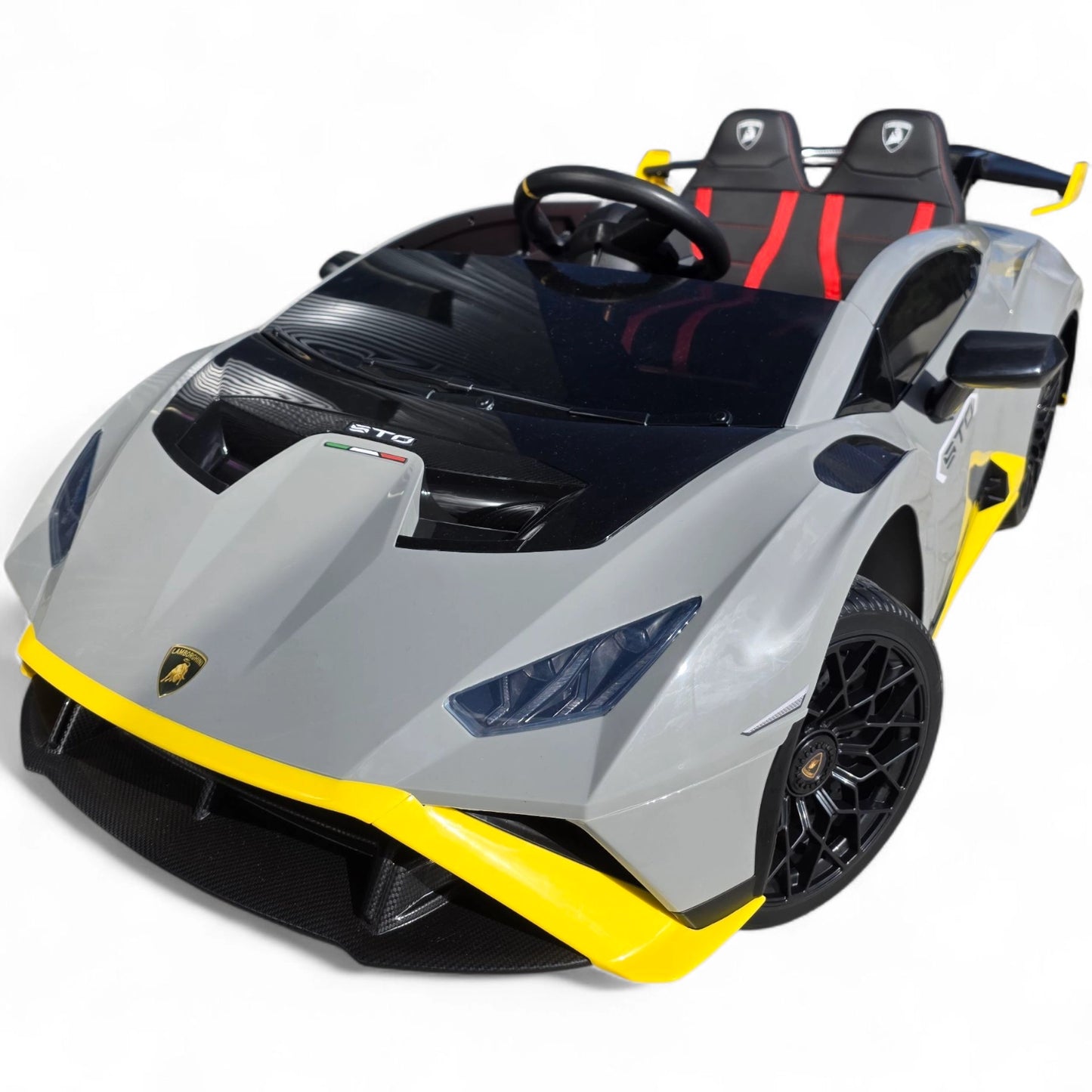 Carro Elétrico para Criança LAMBORGHINI STO 12v Cinza c/ RODAS DE BORRACHA & ASSENTO EM PELE