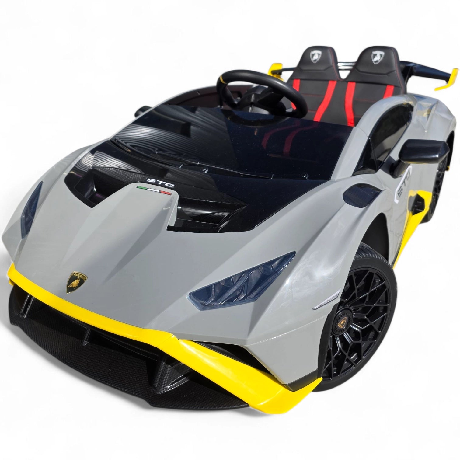 Carro Elétrico para Criança LAMBORGHINI STO 12v Cinza c/ RODAS DE BORRACHA & ASSENTO EM PELE