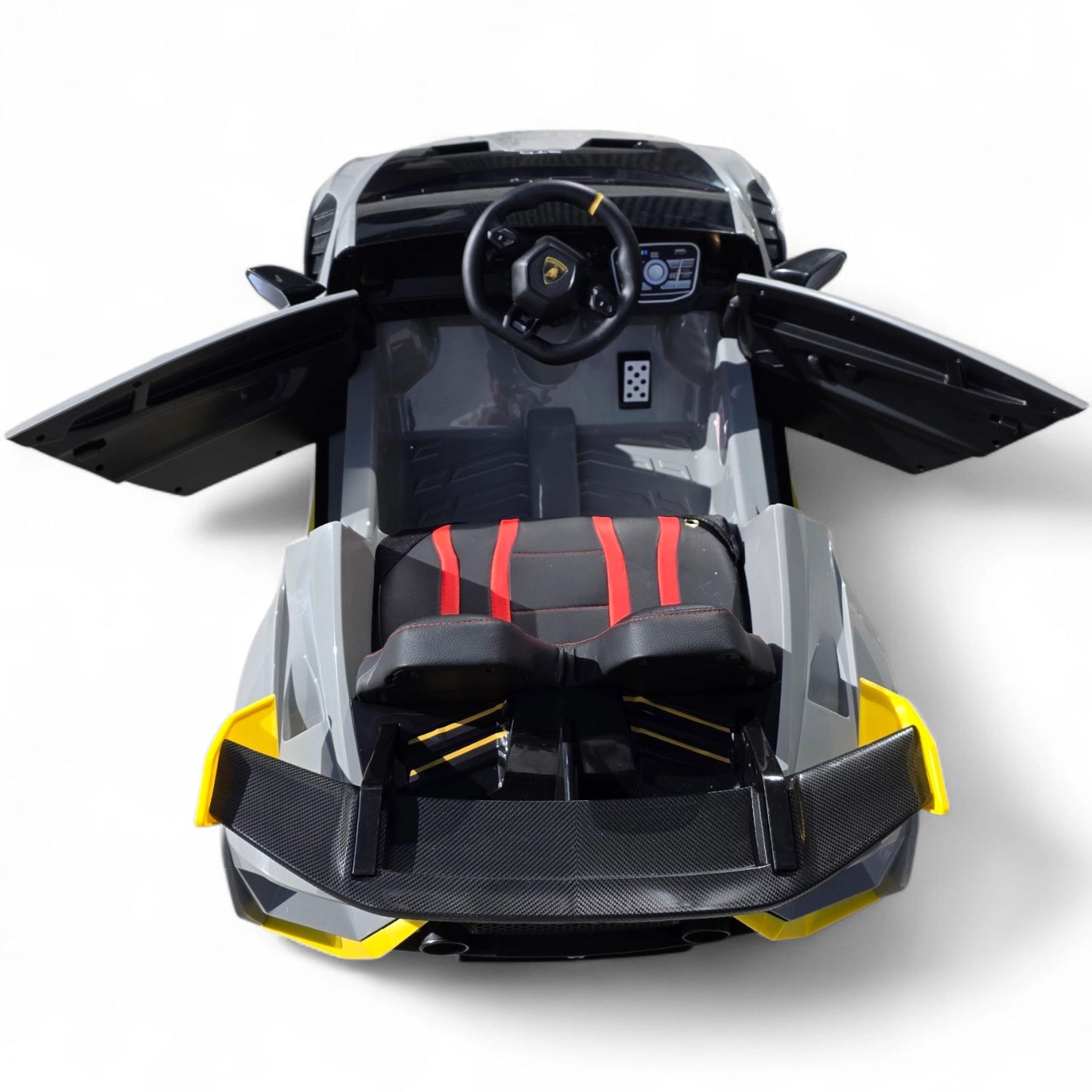 Carro Elétrico para Criança LAMBORGHINI STO 12v Cinza c/ RODAS DE BORRACHA & ASSENTO EM PELE