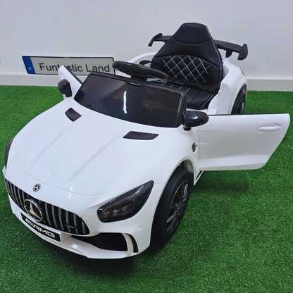 Carro Elétrico para Criança MERCEDES GTR MINI 12v BATERIA DE LITIO Branco c/ RODAS DE BORRACHA & ASSENTO EM PELE