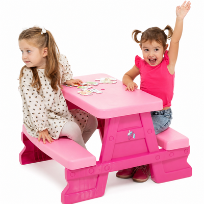 Mesa Infantil de Jardim com Bancos Rosa
