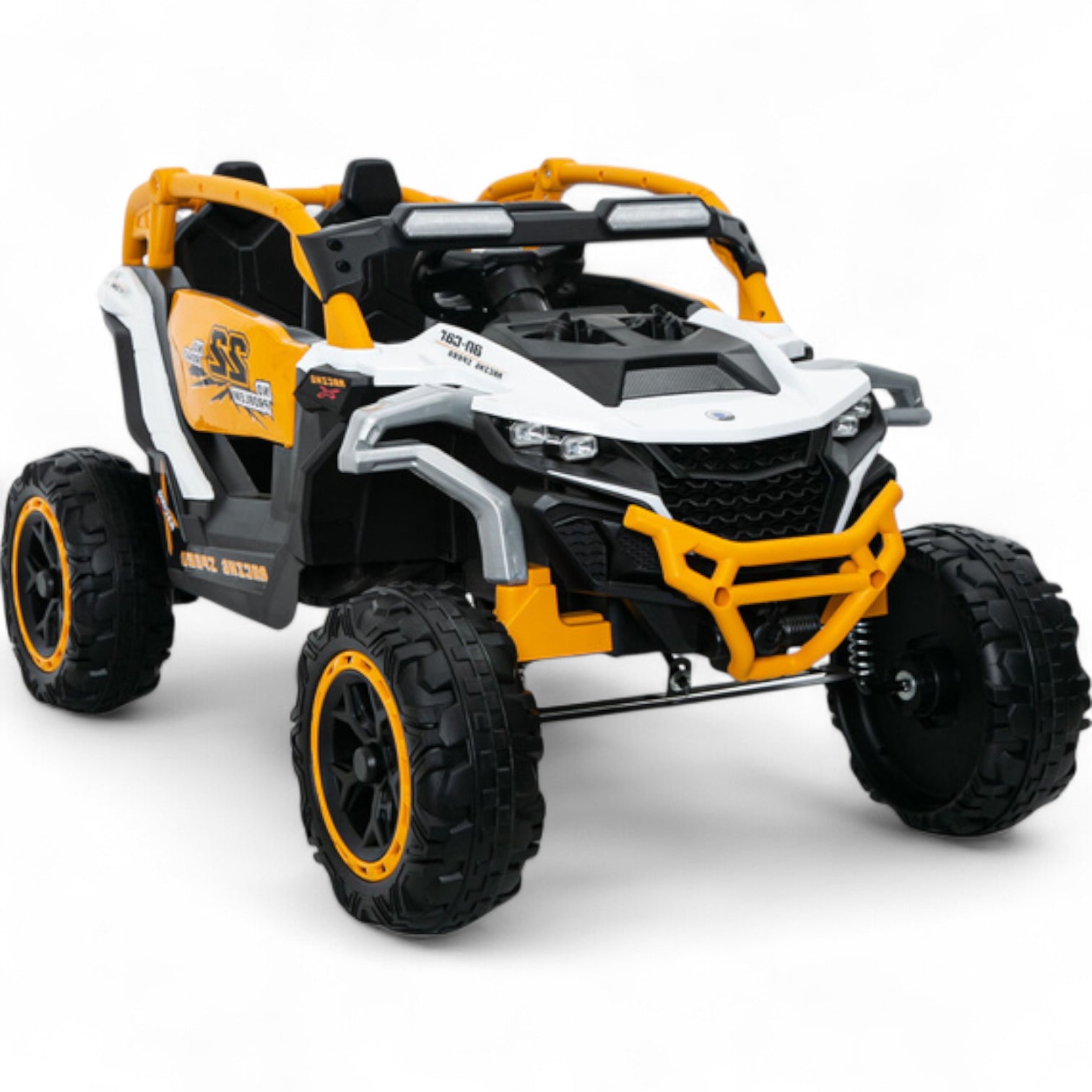Carro Elétrico para Criança Buggy Speed Branco e Amarelo 12v c/ RODAS DE BORRACHA & ASSENTO EM PELE