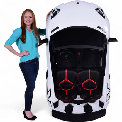 Carro elétrico para Criança Lamborghini Aventador SV Branco c/ rodas de borracha e assento em pele