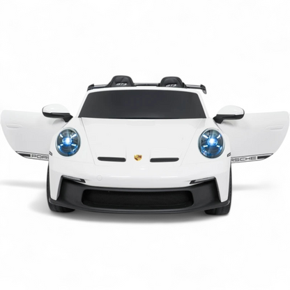 Carro Elétrico para Criança Porsche 911 GT3 24v STRONG XXL Branco c/ Rodas de Borracha e Assento em Pele E Veludo
