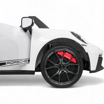 Carro Elétrico para Criança Porsche 911 GT3 24v STRONG XXL Branco c/ Rodas de Borracha e Assento em Pele E Veludo