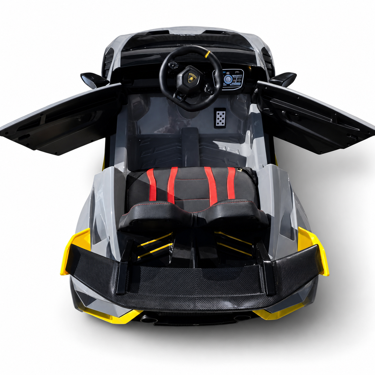 Carro Elétrico para Criança LAMBORGHINI STO 12v Cinza c/ RODAS DE BORRACHA & ASSENTO EM PELE