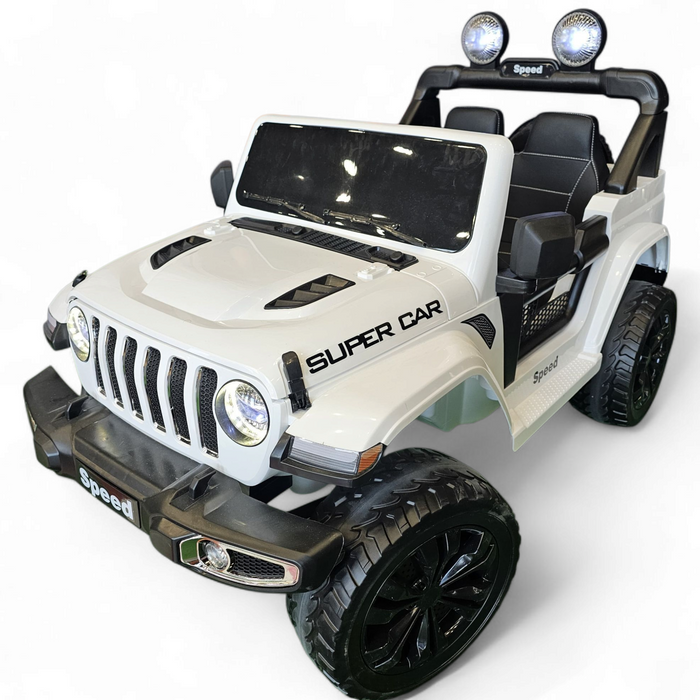 Carro Elétrico para Criança SPEED WRANGLER 4x4 Branco 12v c/ RODAS DE BORRACHA & ASSENTO EM PELE ECOLÓGICA