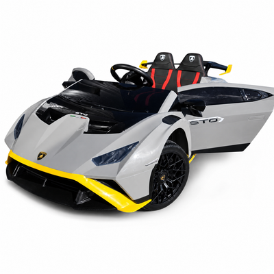Carro Elétrico para Criança LAMBORGHINI STO 12v Cinza c/ RODAS DE BORRACHA & ASSENTO EM PELE