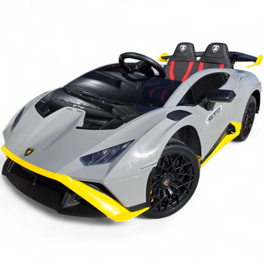 Carro Elétrico para Criança LAMBORGHINI STO 12v Cinza c/ RODAS DE BORRACHA & ASSENTO EM PELE