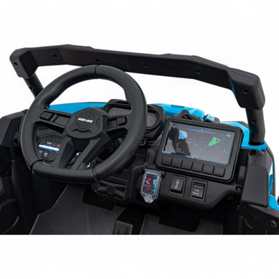 Carro Elétrico para Criança CAN-AM MAVERICK 4x4 24v Azul c/ RODAS DE BORRACHA & ASSENTO EM PELE